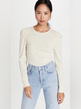 Splendid Cream Puff Sleeve Knit Top XL Soft Ribbed Long Sleeve